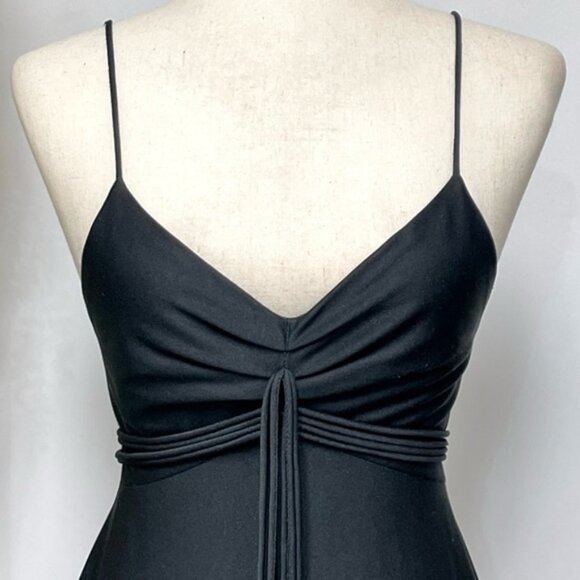 Vintage 70s Maxi Dress Small Black Slinky Spaghetti Strap Jersey Gown Union Made - Picture 4 of 12